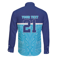 Queensland Samoa Custom Family Matching Off The Shoulder Long Sleeve Dress and Hawaiian Shirt Blue Pacific Polynesian Tribal Pattern LT9 - Polynesian Pride