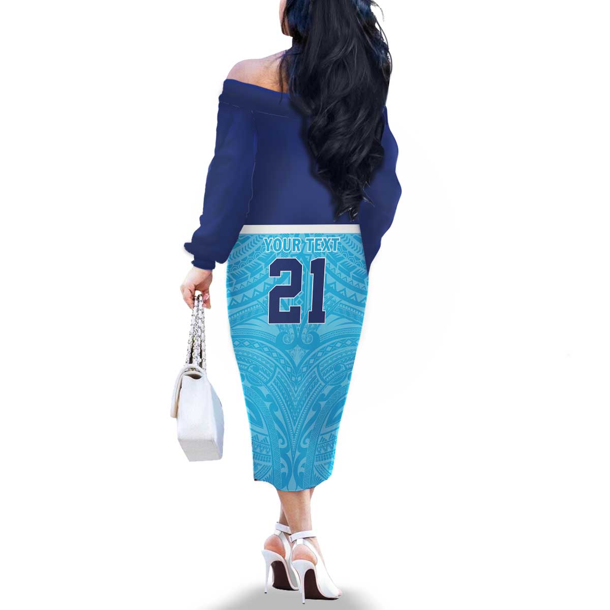 Queensland Samoa Custom Family Matching Off The Shoulder Long Sleeve Dress and Hawaiian Shirt Blue Pacific Polynesian Tribal Pattern LT9 - Polynesian Pride