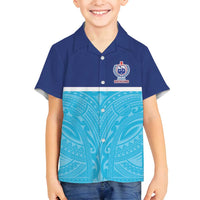Queensland Samoa Custom Family Matching Off Shoulder Maxi Dress and Hawaiian Shirt Blue Pacific Polynesian Tribal Pattern