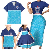 Queensland Samoa Custom Family Matching Short Sleeve Bodycon Dress and Hawaiian Shirt Blue Pacific Polynesian Tribal Pattern LT9 - Polynesian Pride
