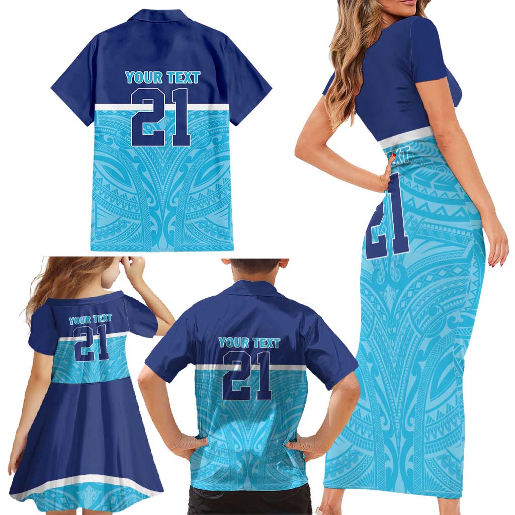 Queensland Samoa Custom Family Matching Short Sleeve Bodycon Dress and Hawaiian Shirt Blue Pacific Polynesian Tribal Pattern LT9 - Polynesian Pride