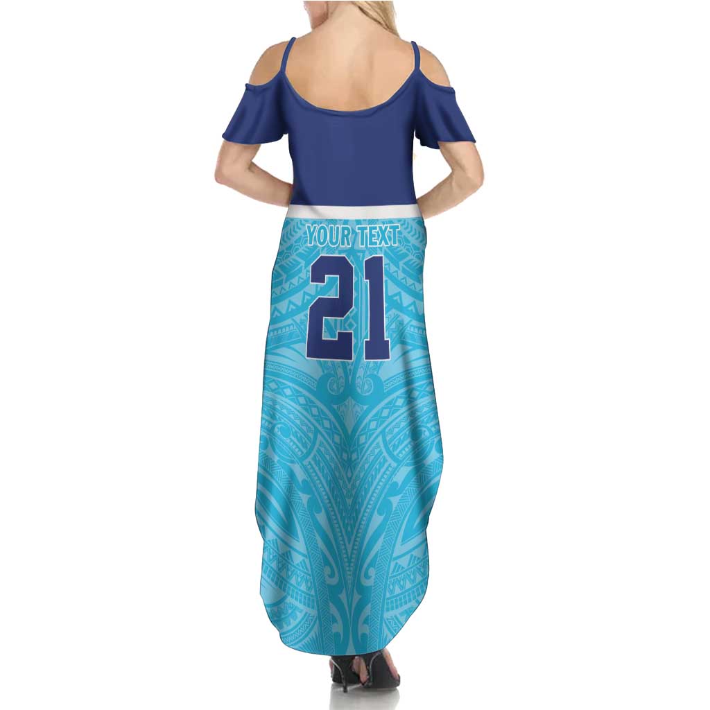 Queensland Samoa Custom Family Matching Summer Maxi Dress and Hawaiian Shirt Blue Pacific Polynesian Tribal Pattern