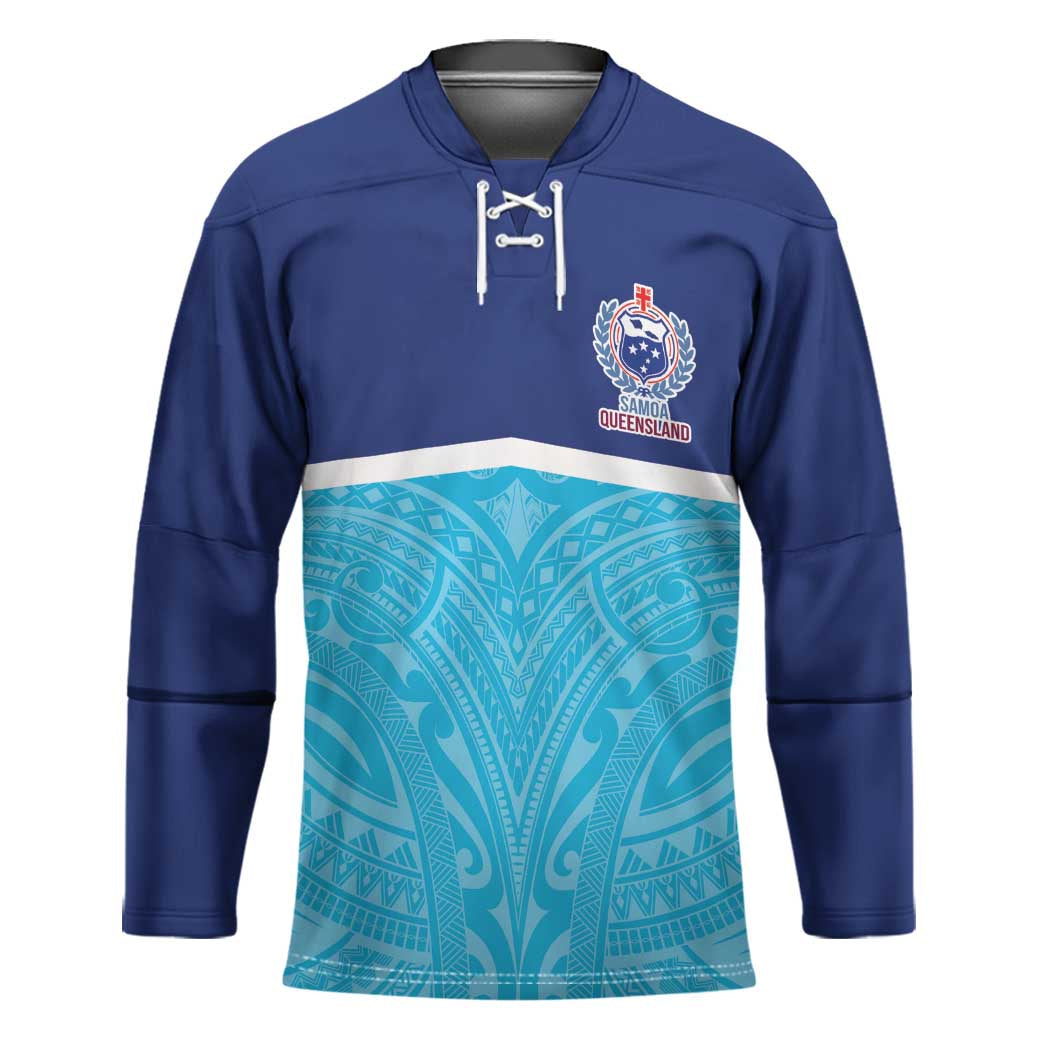 Queensland Samoa Custom Hockey Jersey Blue Pacific Polynesian Tribal Pattern - Polynesian Pride