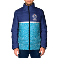 Queensland Samoa Custom Padded Jacket Blue Pacific Polynesian Tribal Pattern - Polynesian Pride