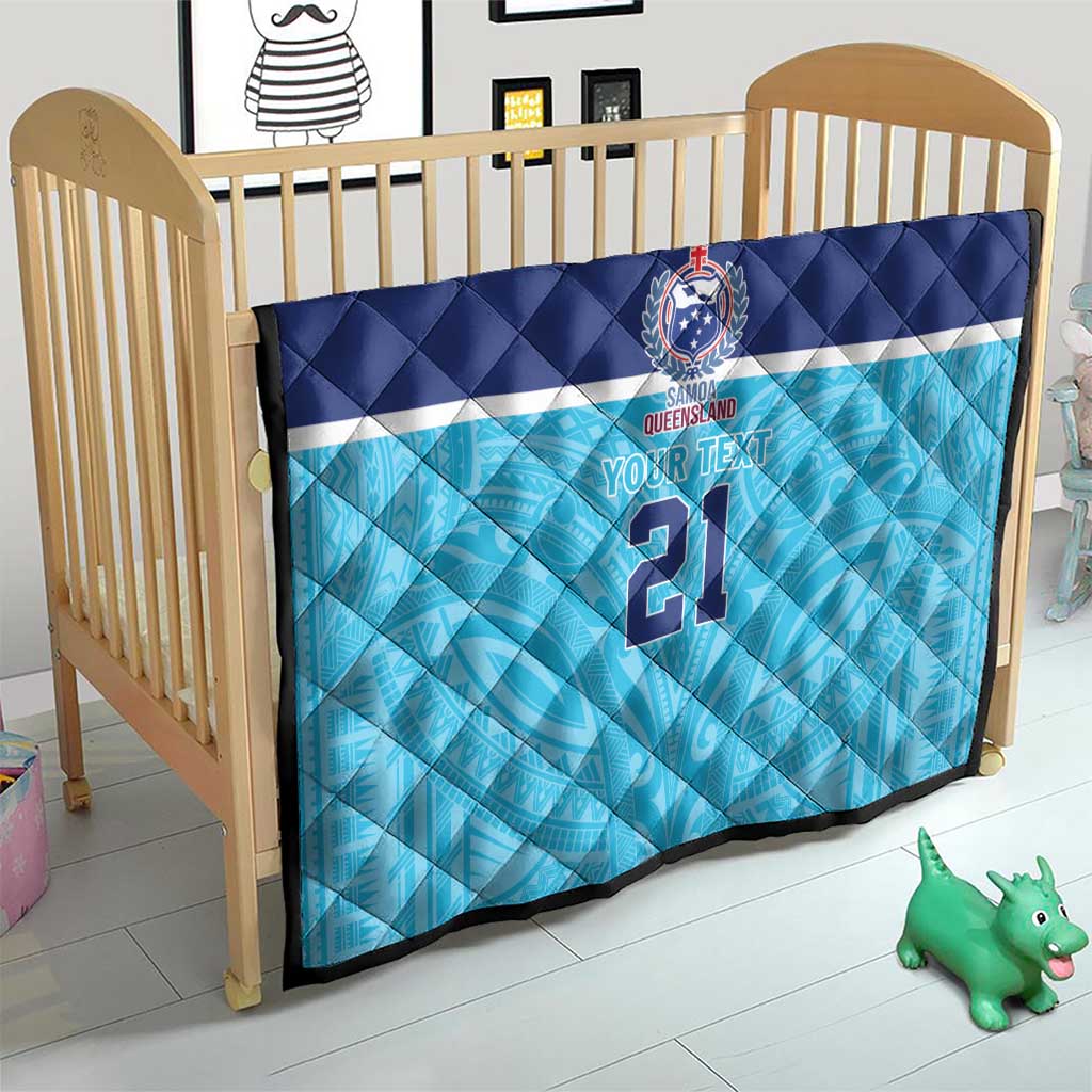 Queensland Samoa Custom Quilt Blue Pacific Polynesian Tribal Pattern