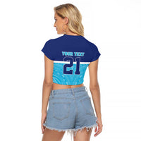 Queensland Samoa Custom Raglan Cropped T Shirt Blue Pacific Polynesian Tribal Pattern
