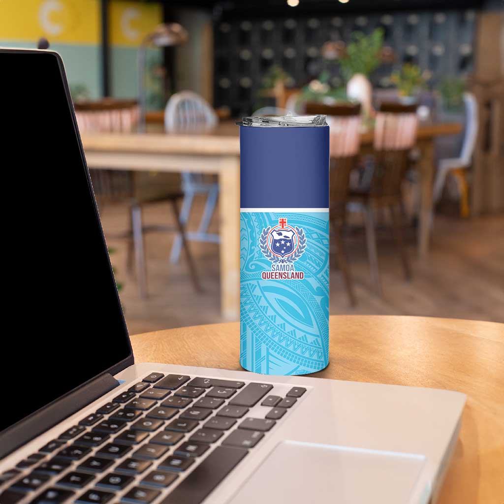 Queensland Samoa Custom Skinny Tumbler Blue Pacific Polynesian Tribal Pattern