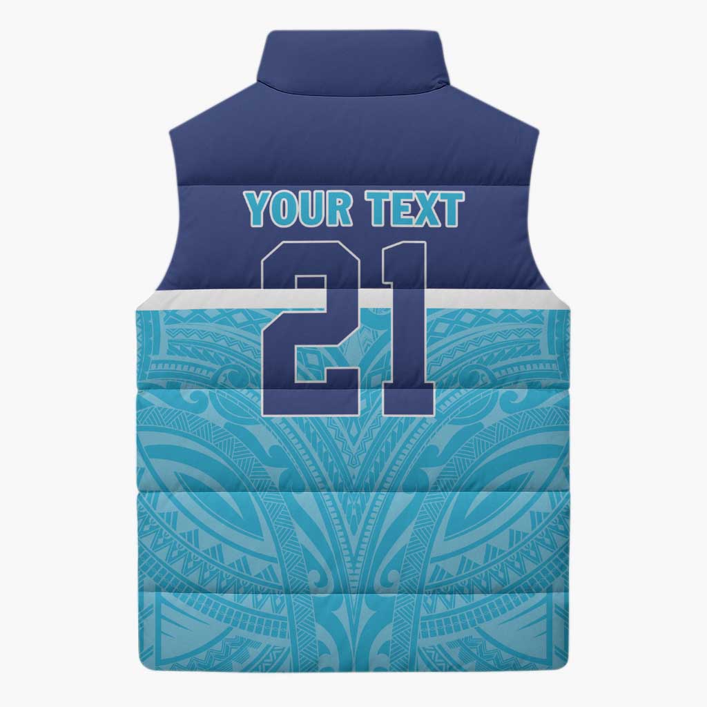 Queensland Samoa Custom Sleeveless Puffer Jacket Blue Pacific Polynesian Tribal Pattern - Polynesian Pride