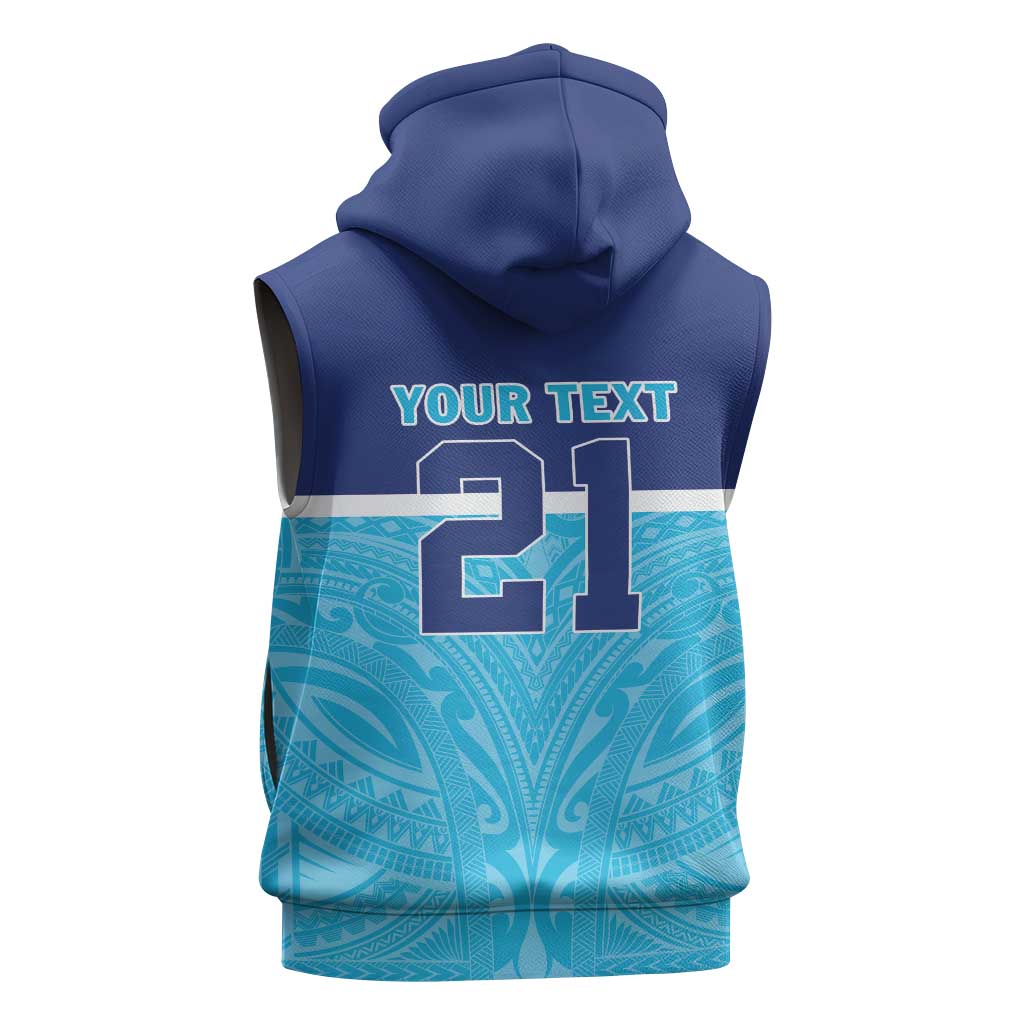Queensland Samoa Custom Sleeveless Zip Hoodie Blue Pacific Polynesian Tribal Pattern - Polynesian Pride