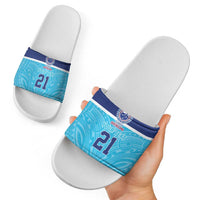 Queensland Samoa Custom Slide Sandals Blue Pacific Polynesian Tribal Pattern - Polynesian Pride