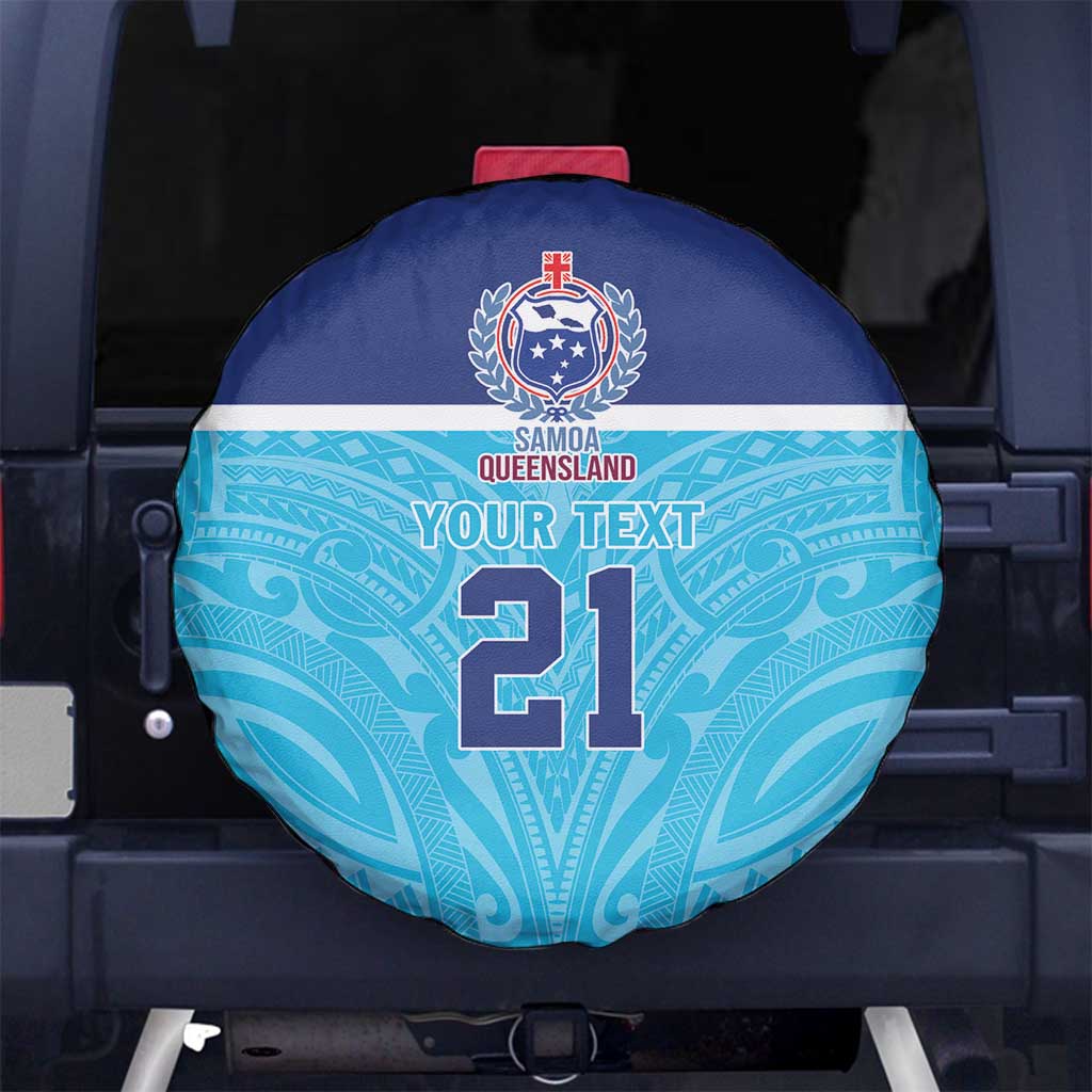 Queensland Samoa Custom Spare Tire Cover Blue Pacific Polynesian Tribal Pattern
