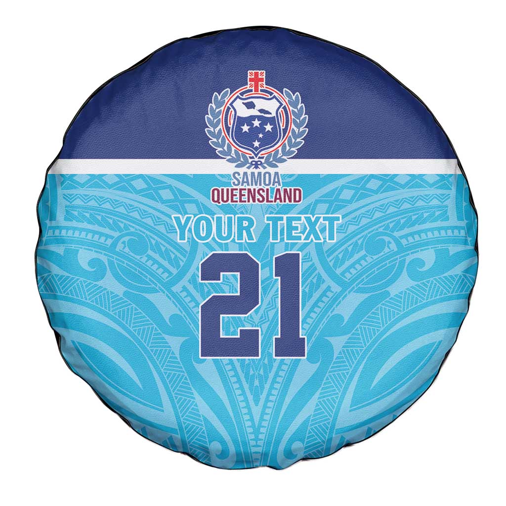 Queensland Samoa Custom Spare Tire Cover Blue Pacific Polynesian Tribal Pattern