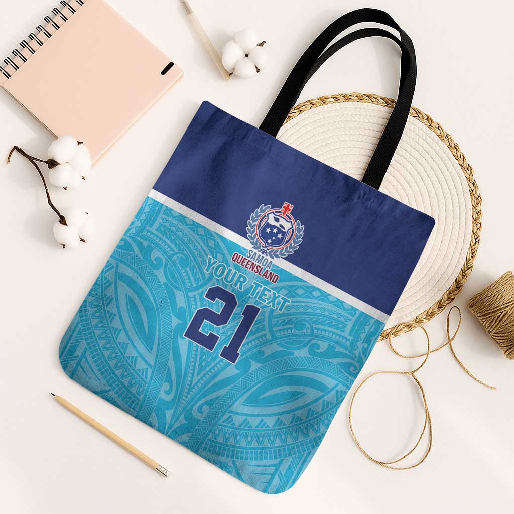 Queensland Samoa Custom Tote Bag Blue Pacific Polynesian Tribal Pattern - Polynesian Pride