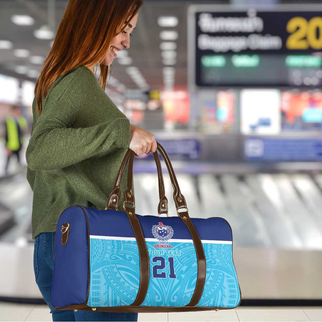 Queensland Samoa Custom Travel Bag Blue Pacific Polynesian Tribal Pattern - Polynesian Pride
