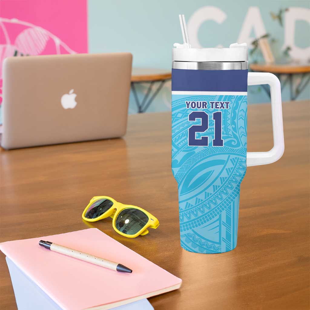 Queensland Samoa Custom Tumbler With Handle Blue Pacific Polynesian Tribal Pattern