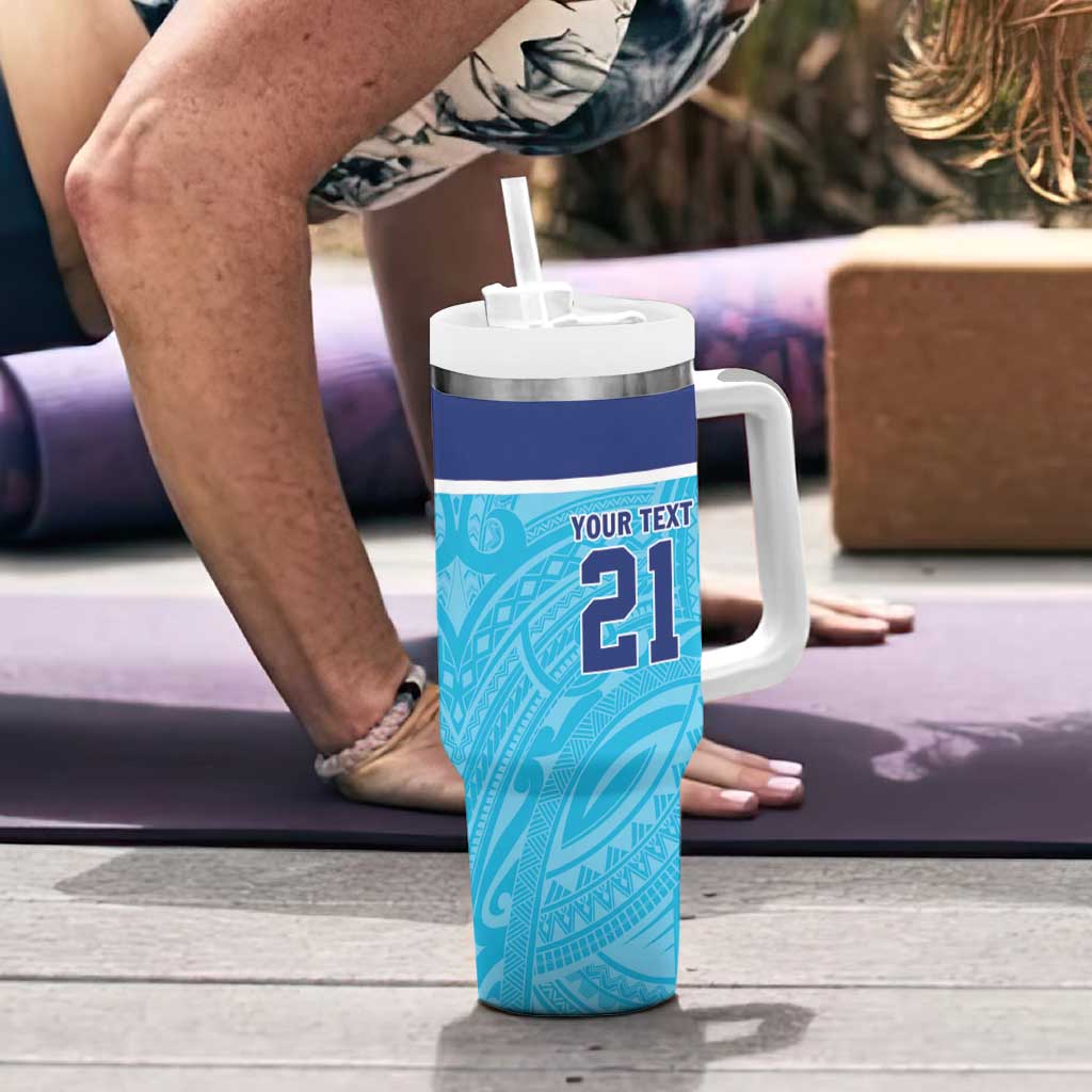 Queensland Samoa Custom Tumbler With Handle Blue Pacific Polynesian Tribal Pattern