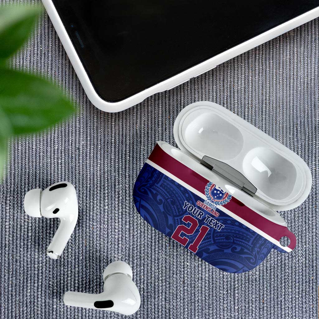 Queensland Samoa Custom AirPods Case Maroon-Blue Pacific Polynesian Tribal Pattern - Polynesian Pride