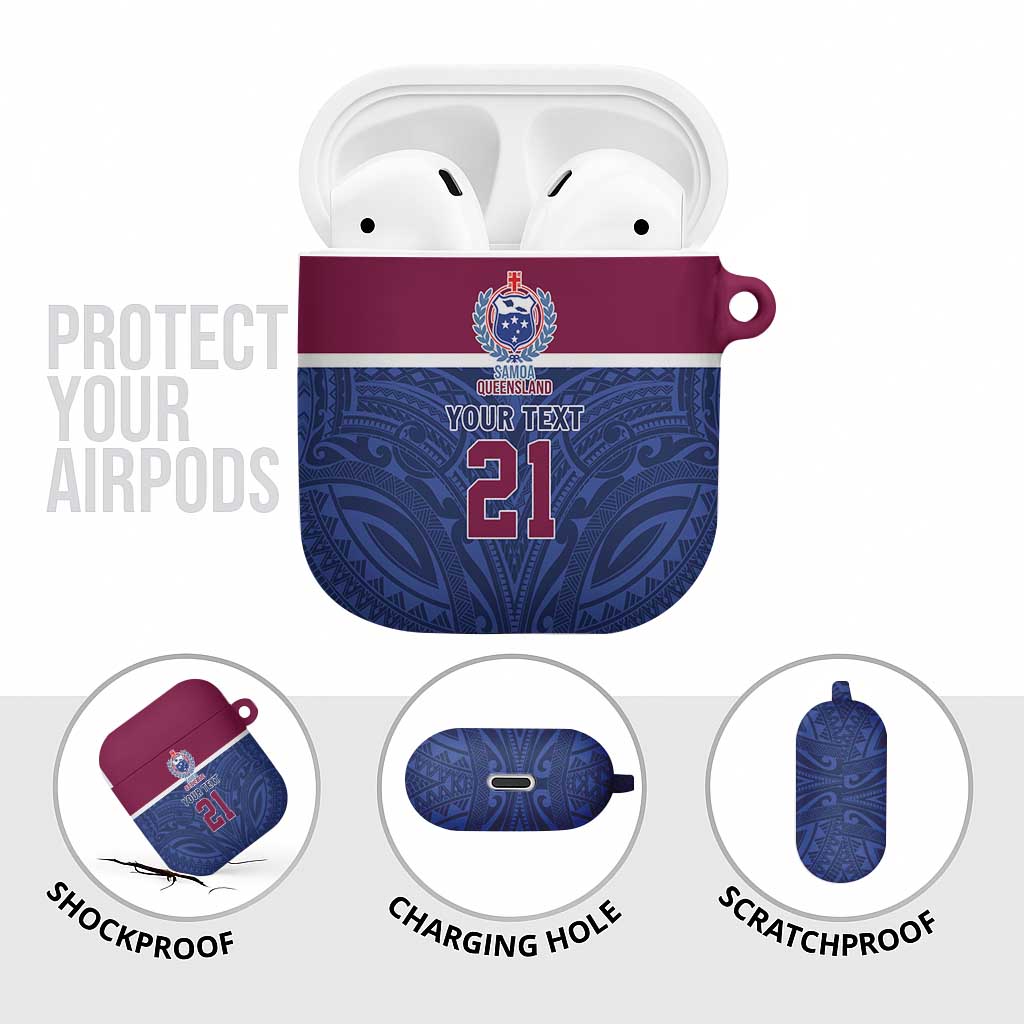 Queensland Samoa Custom AirPods Case Maroon-Blue Pacific Polynesian Tribal Pattern - Polynesian Pride