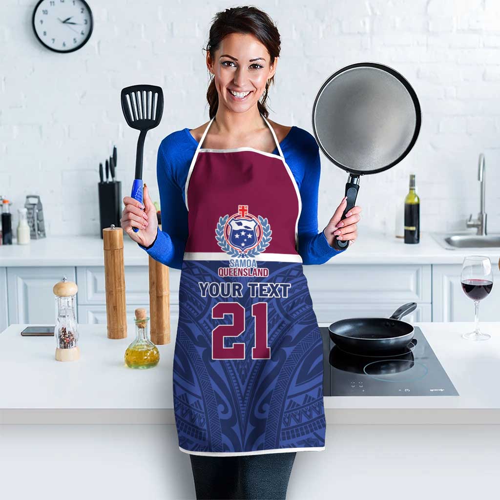 Queensland Samoa Custom Apron Maroon-Blue Pacific Polynesian Tribal Pattern - Polynesian Pride
