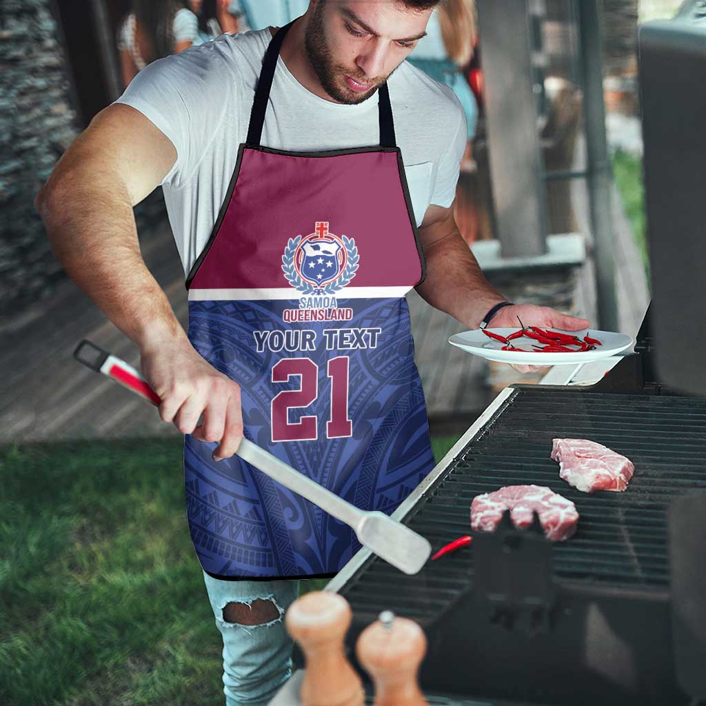 Queensland Samoa Custom Apron Maroon-Blue Pacific Polynesian Tribal Pattern - Polynesian Pride
