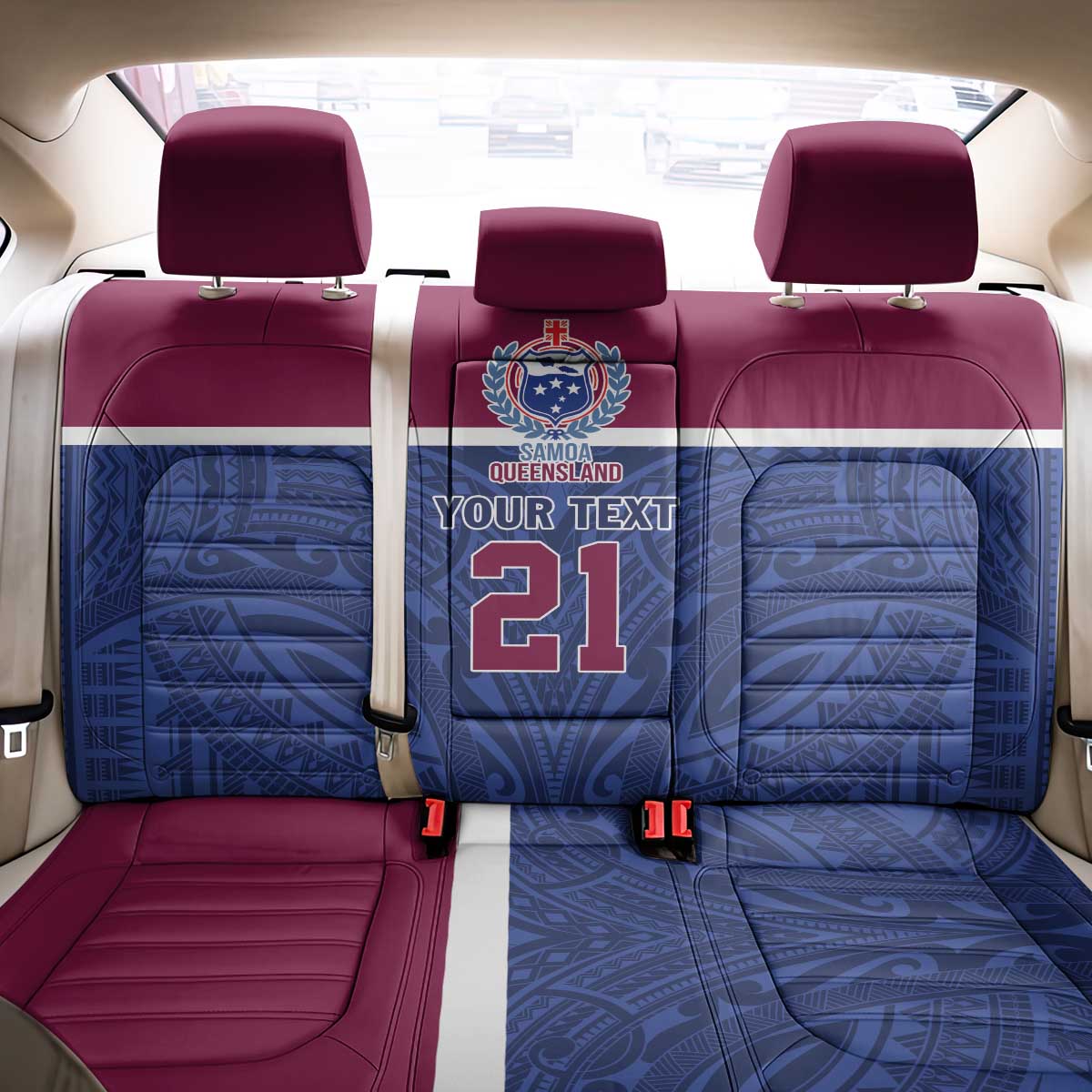 Queensland Samoa Custom Back Car Seat Cover Maroon-Blue Pacific Polynesian Tribal Pattern