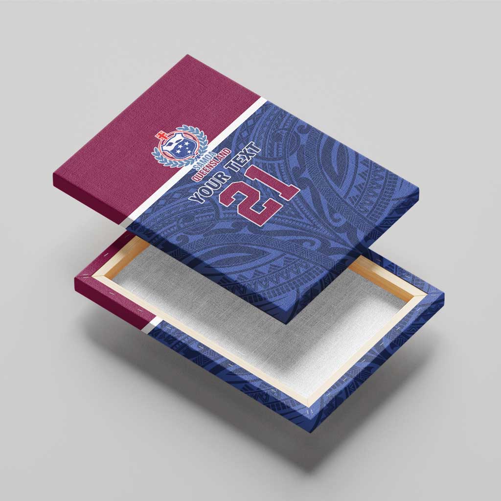 Queensland Samoa Custom Canvas Wall Art Maroon-Blue Pacific Polynesian Tribal Pattern