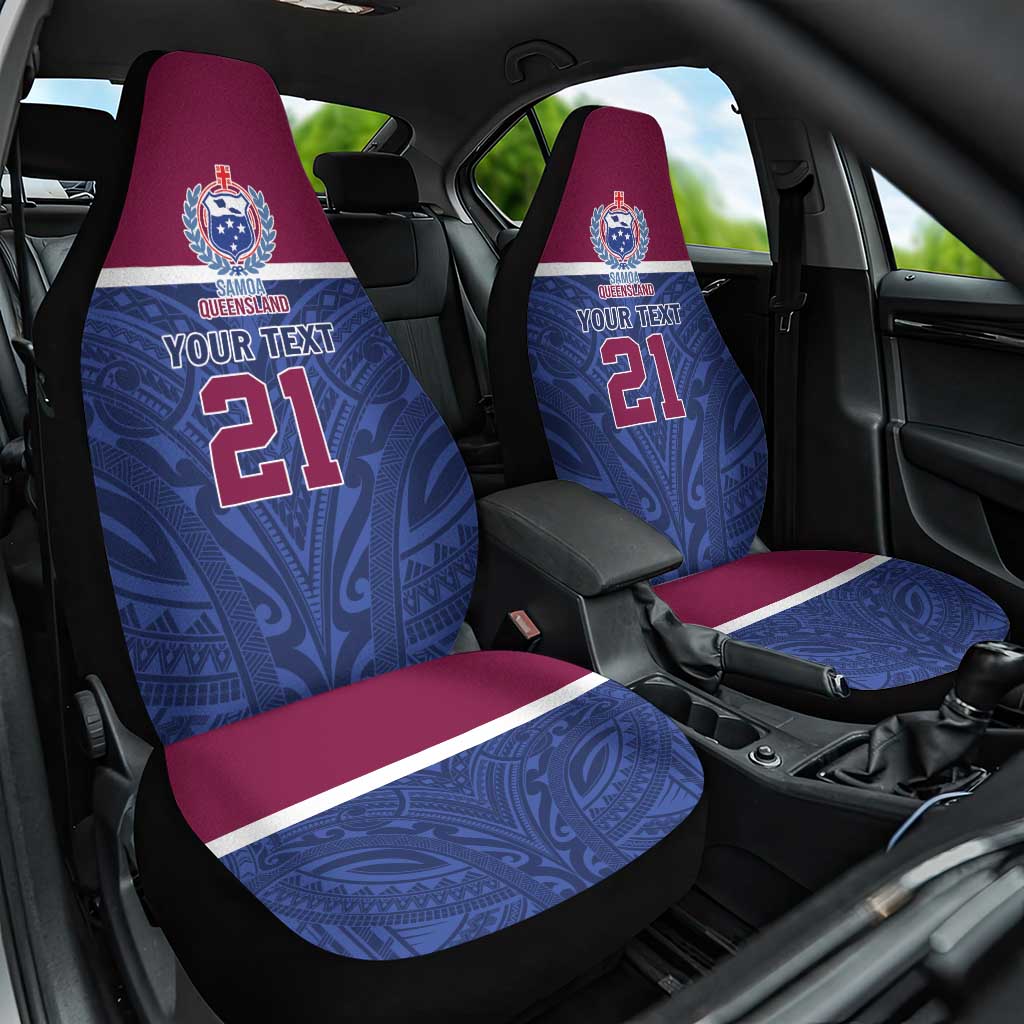 Queensland Samoa Custom Car Seat Cover Maroon-Blue Pacific Polynesian Tribal Pattern