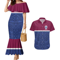 Queensland Samoa Custom Couples Matching Mermaid Dress and Hawaiian Shirt Maroon-Blue Pacific Polynesian Tribal Pattern LT9 Dark Blue - Polynesian Pride