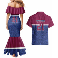 Queensland Samoa Custom Couples Matching Mermaid Dress and Hawaiian Shirt Maroon-Blue Pacific Polynesian Tribal Pattern LT9 - Polynesian Pride