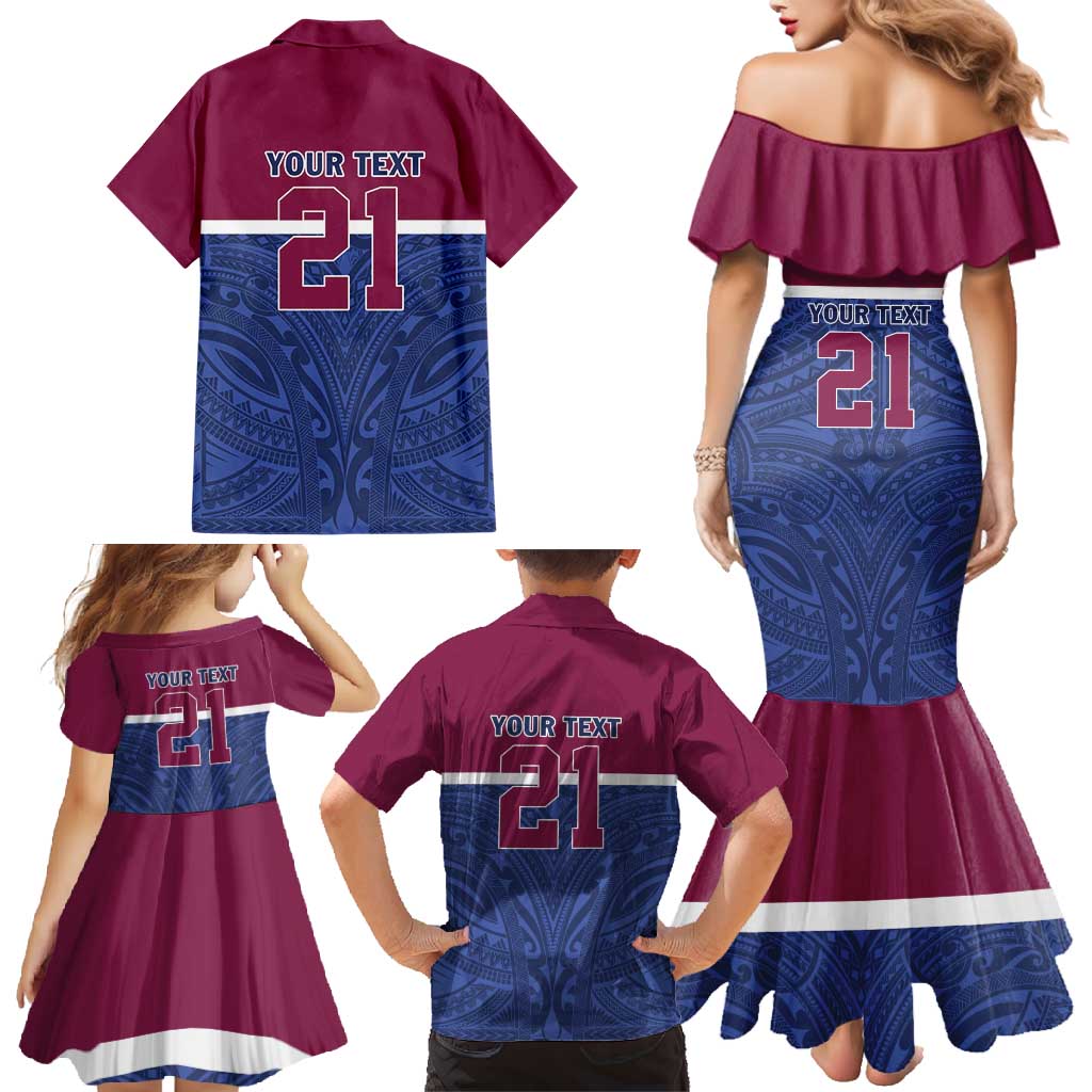 Queensland Samoa Custom Family Matching Mermaid Dress and Hawaiian Shirt Maroon-Blue Pacific Polynesian Tribal Pattern LT9 - Polynesian Pride