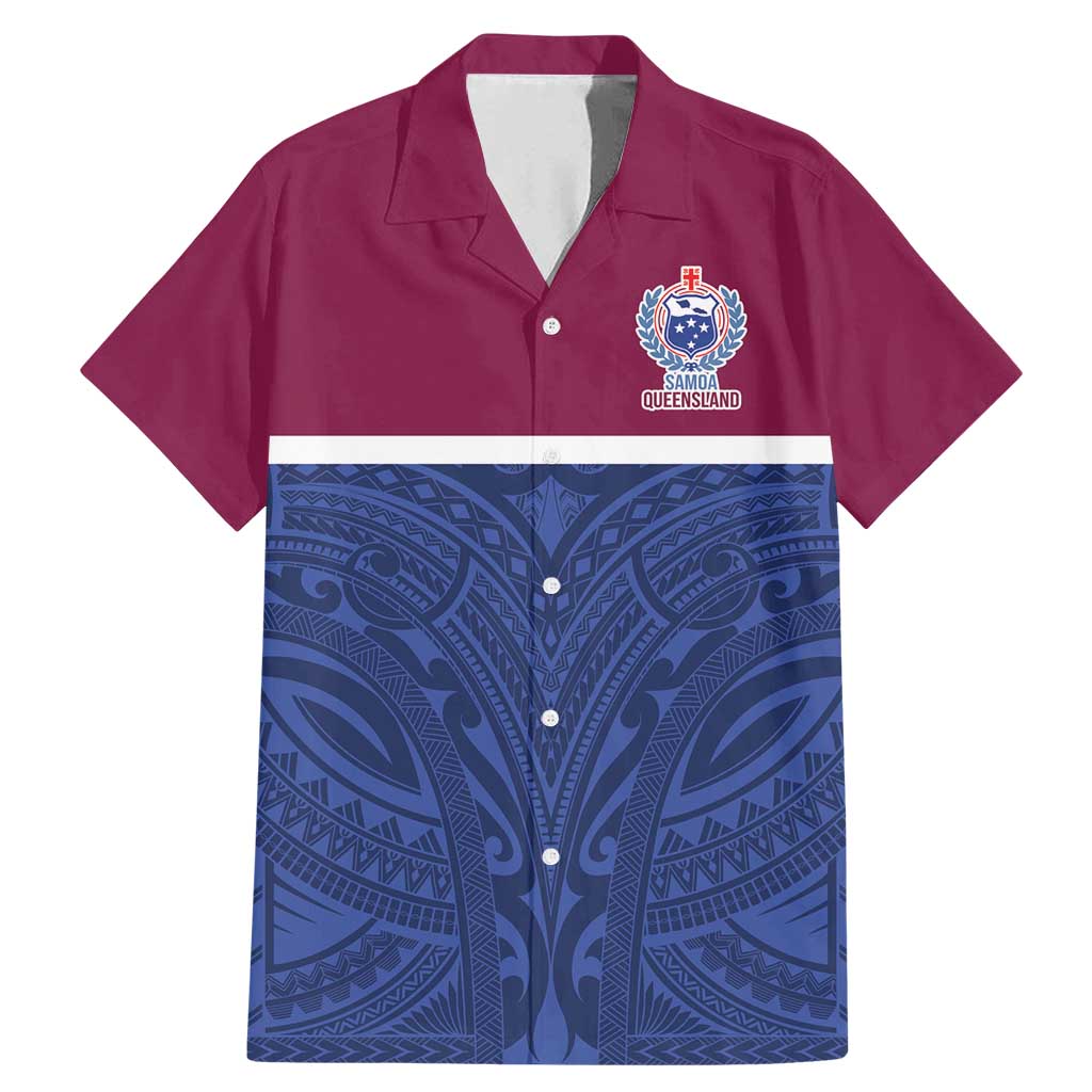 Queensland Samoa Custom Family Matching Mermaid Dress and Hawaiian Shirt Maroon-Blue Pacific Polynesian Tribal Pattern LT9 Dad's Shirt - Short Sleeve Dark Blue - Polynesian Pride