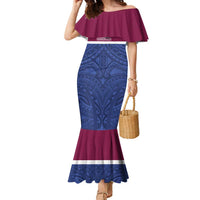 Queensland Samoa Custom Family Matching Mermaid Dress and Hawaiian Shirt Maroon-Blue Pacific Polynesian Tribal Pattern LT9 Mom's Dress Dark Blue - Polynesian Pride