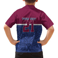 Queensland Samoa Custom Family Matching Off The Shoulder Long Sleeve Dress and Hawaiian Shirt Maroon-Blue Pacific Polynesian Tribal Pattern LT9 - Polynesian Pride