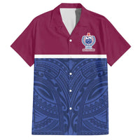 Queensland Samoa Custom Family Matching Off The Shoulder Long Sleeve Dress and Hawaiian Shirt Maroon-Blue Pacific Polynesian Tribal Pattern LT9 Dad's Shirt - Short Sleeve Dark Blue - Polynesian Pride