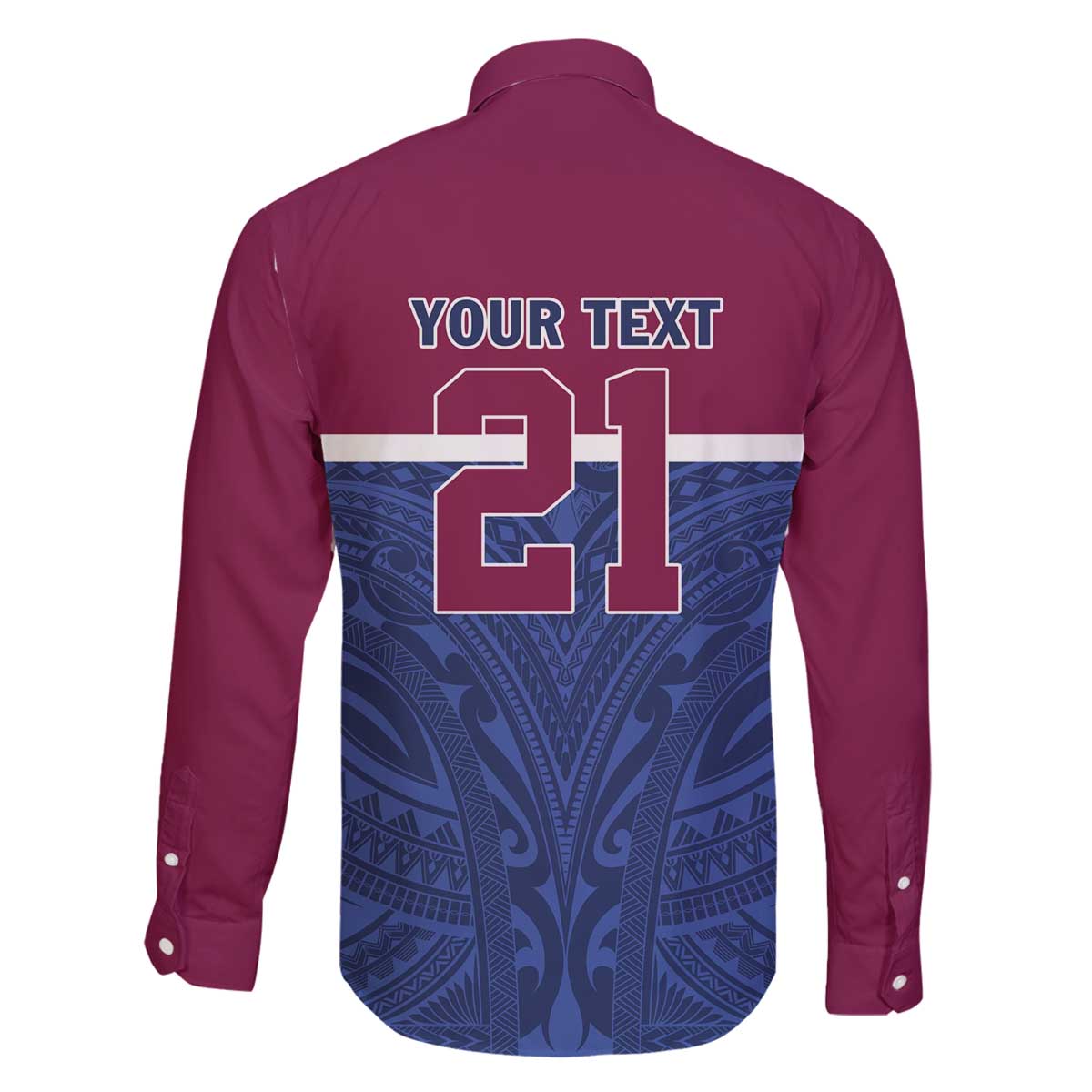 Queensland Samoa Custom Family Matching Off The Shoulder Long Sleeve Dress and Hawaiian Shirt Maroon-Blue Pacific Polynesian Tribal Pattern LT9 - Polynesian Pride