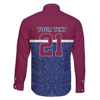 Queensland Samoa Custom Family Matching Off The Shoulder Long Sleeve Dress and Hawaiian Shirt Maroon-Blue Pacific Polynesian Tribal Pattern LT9 - Polynesian Pride