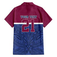 Queensland Samoa Custom Family Matching Off Shoulder Maxi Dress and Hawaiian Shirt Maroon-Blue Pacific Polynesian Tribal Pattern
