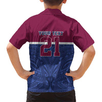 Queensland Samoa Custom Family Matching Short Sleeve Bodycon Dress and Hawaiian Shirt Maroon-Blue Pacific Polynesian Tribal Pattern LT9 - Polynesian Pride