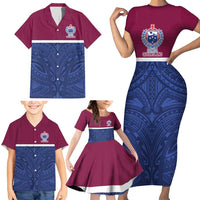 Queensland Samoa Custom Family Matching Short Sleeve Bodycon Dress and Hawaiian Shirt Maroon-Blue Pacific Polynesian Tribal Pattern LT9 - Polynesian Pride