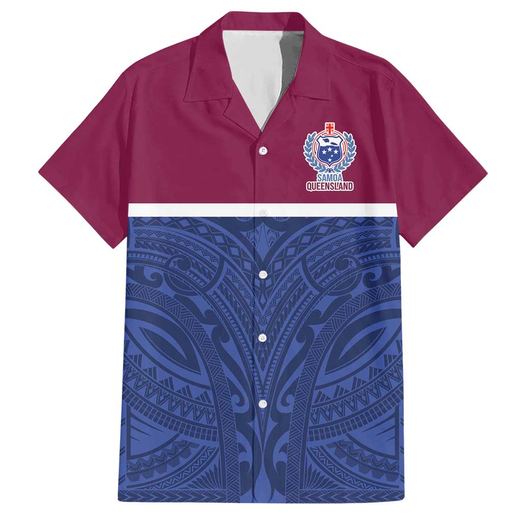 Queensland Samoa Custom Family Matching Short Sleeve Bodycon Dress and Hawaiian Shirt Maroon-Blue Pacific Polynesian Tribal Pattern LT9 Dad's Shirt - Short Sleeve Dark Blue - Polynesian Pride