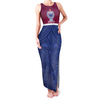 Queensland Samoa Custom Family Matching Tank Maxi Dress and Hawaiian Shirt Maroon-Blue Pacific Polynesian Tribal Pattern