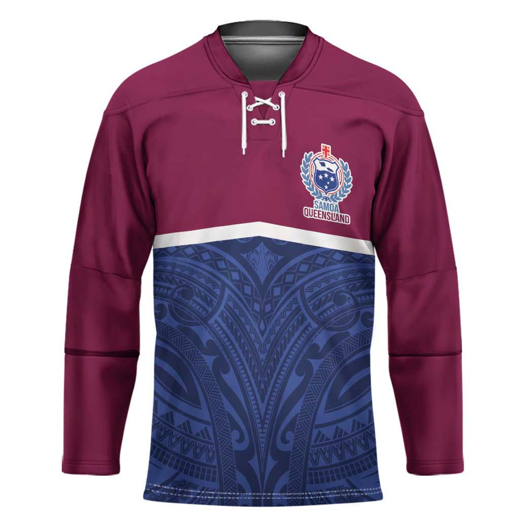 Queensland Samoa Custom Hockey Jersey Maroon-Blue Pacific Polynesian Tribal Pattern - Polynesian Pride