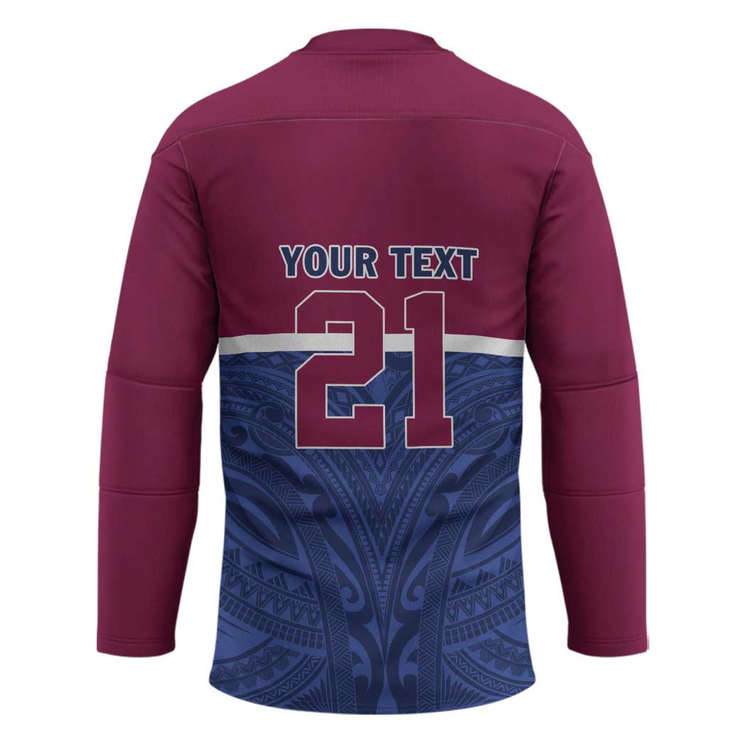 Queensland Samoa Custom Hockey Jersey Maroon-Blue Pacific Polynesian Tribal Pattern - Polynesian Pride