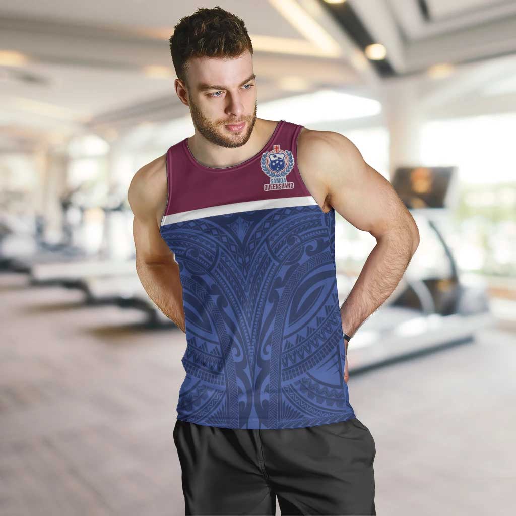 Queensland Samoa Custom Men Tank Top Maroon-Blue Pacific Polynesian Tribal Pattern