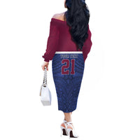 Queensland Samoa Custom Off The Shoulder Long Sleeve Dress Maroon-Blue Pacific Polynesian Tribal Pattern LT9 - Polynesian Pride