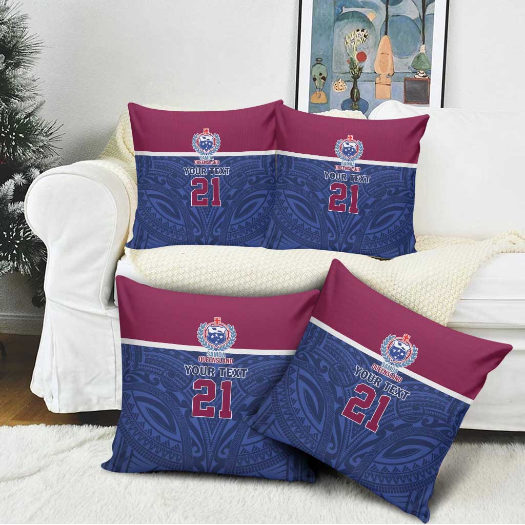 Queensland Samoa Custom Pillow Cover Maroon-Blue Pacific Polynesian Tribal Pattern - Polynesian Pride