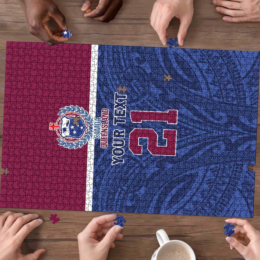 Queensland Samoa Custom Puzzle Maroon-Blue Pacific Polynesian Tribal Pattern - Polynesian Pride