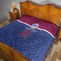 Queensland Samoa Custom Quilt Maroon-Blue Pacific Polynesian Tribal Pattern