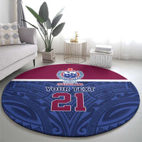 Queensland Samoa Custom Round Carpet Maroon-Blue Pacific Polynesian Tribal Pattern