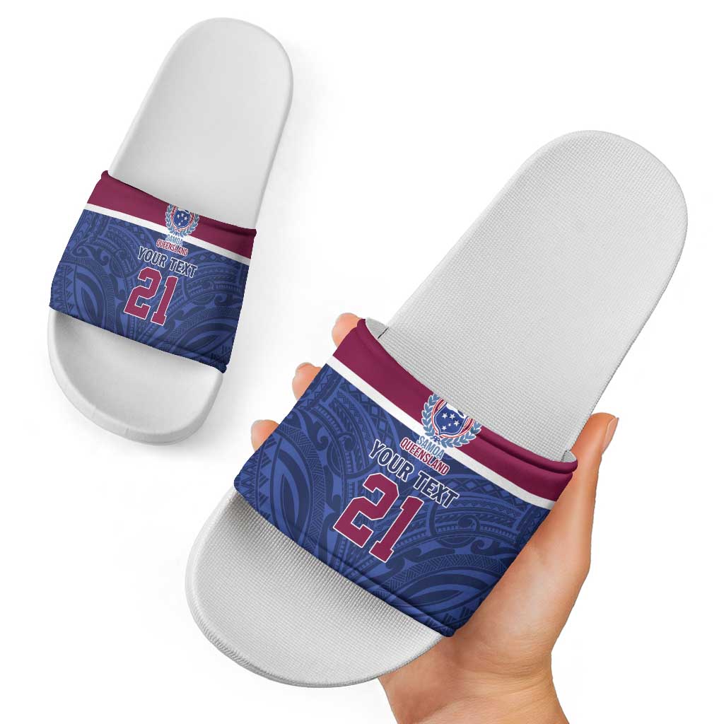 Queensland Samoa Custom Slide Sandals Maroon-Blue Pacific Polynesian Tribal Pattern - Polynesian Pride